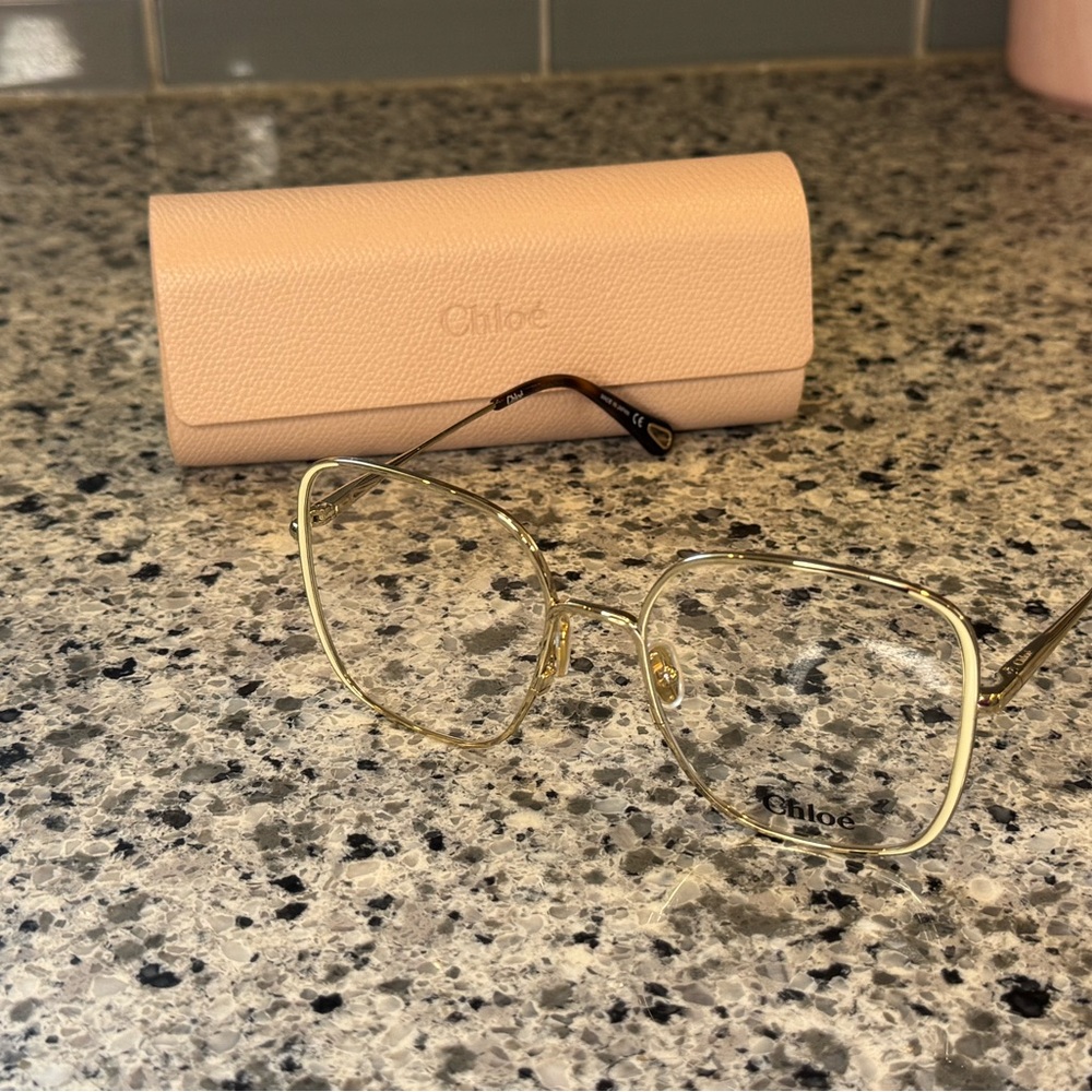 Chloe Gold Geometric Glasses with Double Bridge - Picture 3 of 7